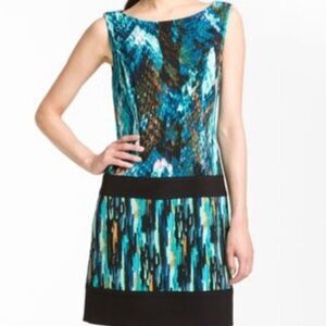 Laundry By Shelli Segal Sleeveless Drop Waist Dress Blues Greens Sz 4